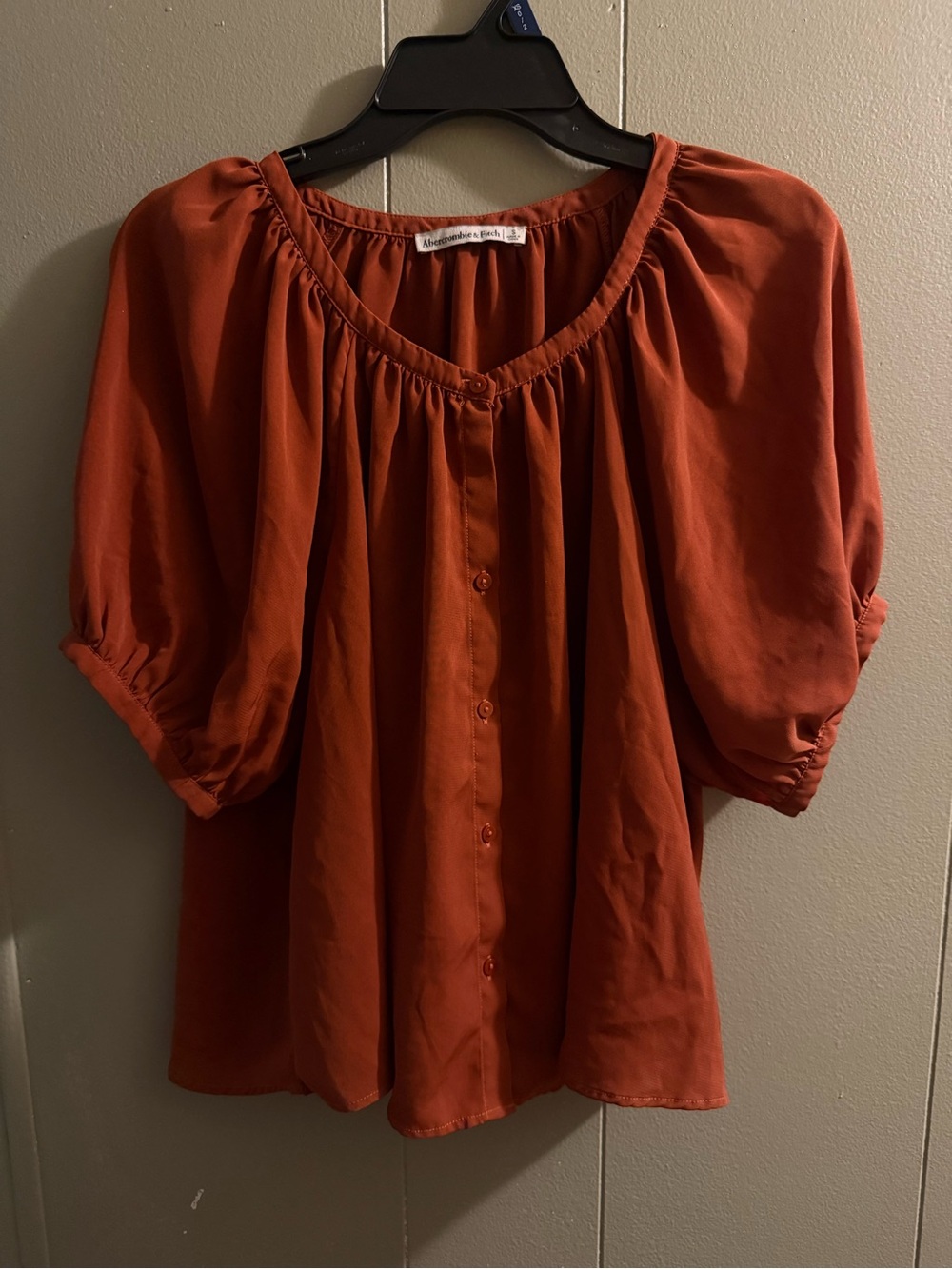 Abercrombie & Fitch Rust Orange Button-Front Peasant Blouse